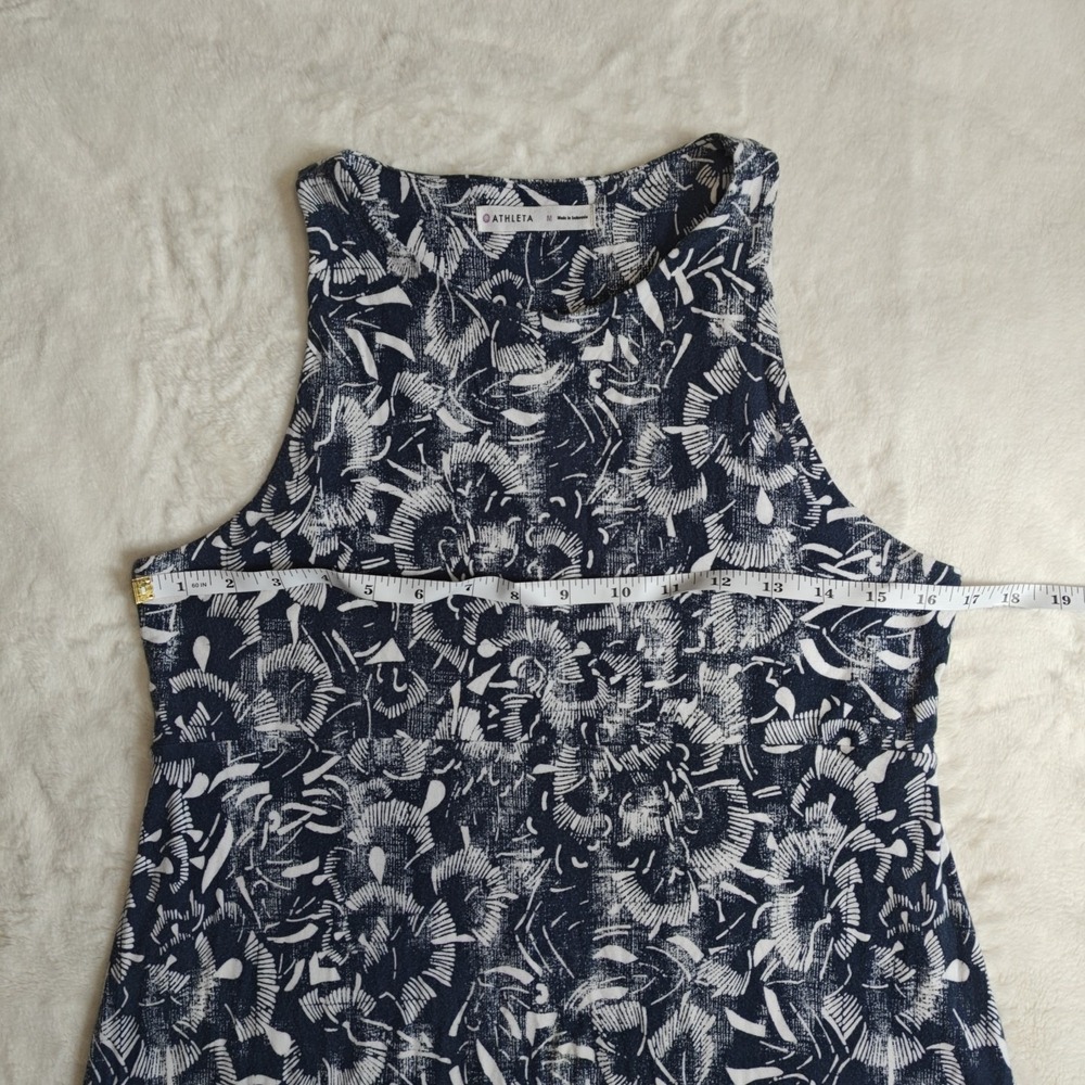 Athleta Medium Santorini Dress navy blue‎ white Tropical Floral Fit Flare A-Line - Picture 5 of 11